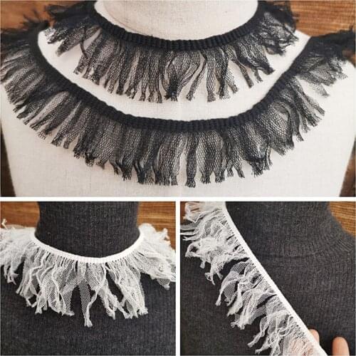 3Meters Off White Black Tassel Fringe Lace Ruffle Trim Ribbon Women Dress Collar Skirts Splicing Material Sewing Tassel Decor