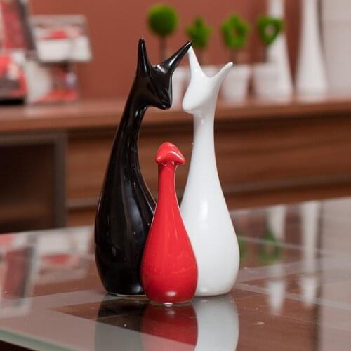 Two Types 3pcs A Set Home Deco Cat Statues&sculputres Wedding Gift Handcraft Decoration Fashion Jewelry Ceramic Home Furnishing