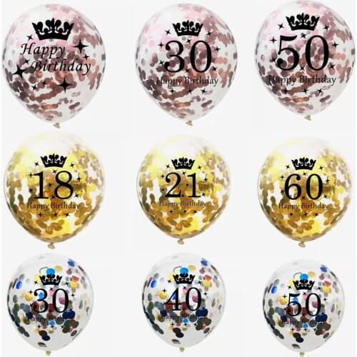 5pcs 12inch Confetti Balloons Latex Birthday Balloon 16 18 21 30 40 50 60 70 Years Old Birthday Party Anniversary Decorations