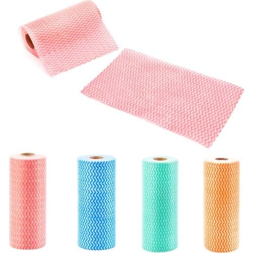 50Pcs/Roll Disposable Cleaning Wash Cloth Multi-purpose Non-woven Duster Cloth Dish Cloth No Oil Rag for Kitchen