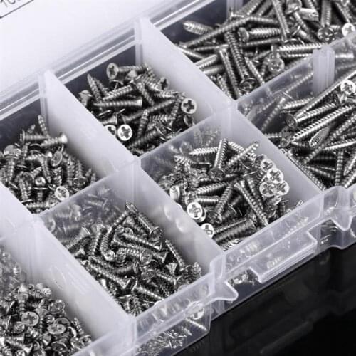 800pcs M2 Countersunk Head Self Tapping Screw Set DIY Wood Thread Nail Screw Nickel Plated Screws Countersunk Head Smal Scres