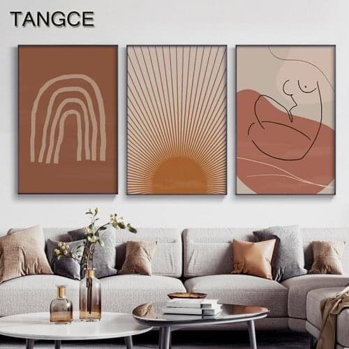 Abstract Line Drawing Sun Canvas Painting Nordic Landscape Posters N Prints Modern Boho Wall Art Pictures for Living Room Decor