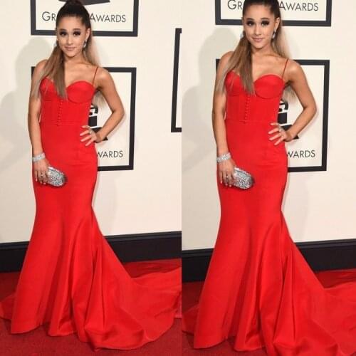 Arianan Grande Grammy Awards Celebrity Dress 2018 Red Carpet Mermaid Satin Evening Dresses