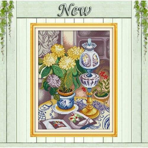 Noble Chrysanthemum vase,11CT Counted printed on Canvas DMC 14CT Cross Stitch Embroidery kit,DIY Needlework Set,Home wall Decor