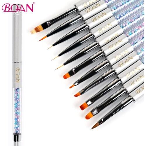 BQAN Nail Art Brush Colored Pearls Crystal Metal Handle Liner Dotting Acrylic Builder Painting Design Nails Brush for Manicure