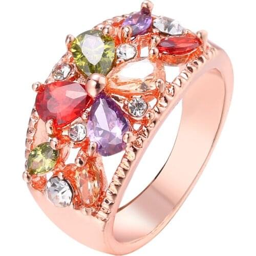 Bettyue Brand Fashion Charm AAA Multicolor Cubic Zircon Rose Gold Color Gothic Style Jewelry Rings For Woman Wedding Party Gifts