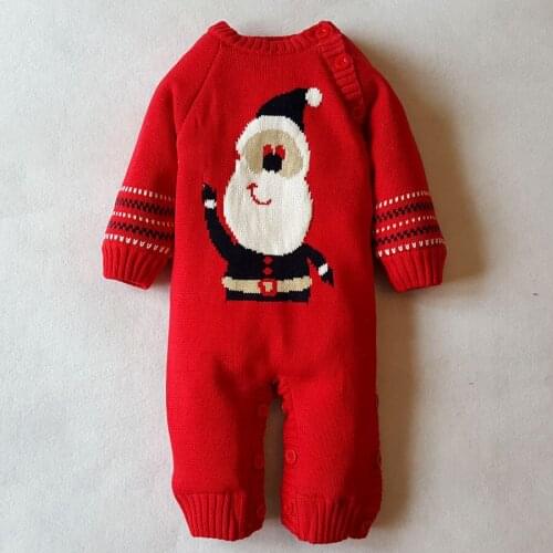 Baby rompers infant boys girls Christmas clothes newborn winter warm knitted sweater rompers plus velvet jumpsuit