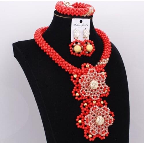 Dudo Beaded Nigerian Bridal Jewellery Ethic Neckalce Set Crystal Big Flowers Costume Choker African Jewelry Set Free Shipping