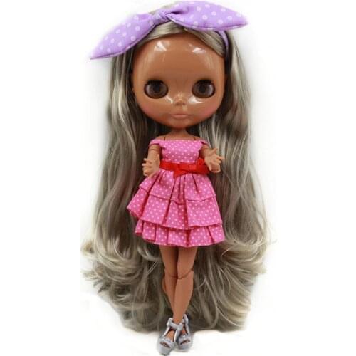 Blyth Doll Nude Doll 280BL8800 Deep Gray Silver Central Cut Dark Skin Joint Body 4 Colors For Eyes Suitable For DIY toy gift