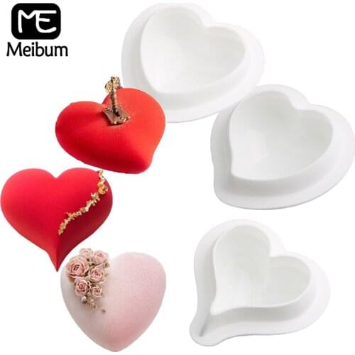 Meibum 4 Inch Heart Design Valentines Day Chocolate Moulds Silicone Cake Molds Wedding Anniversary Mousse Pastry Baking Tools