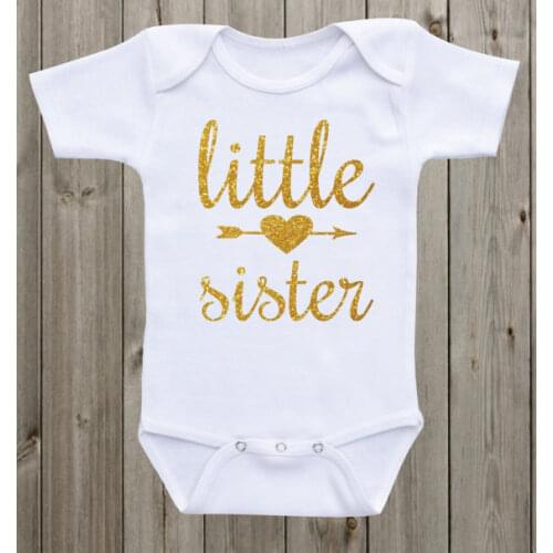 Custom glitter Little Sister Newborn infant baby bodysuit onepiece romper Outfit Take Home toddler shirt birthday party favors