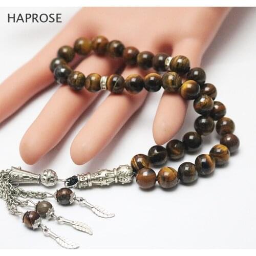 Natural 33 beads africa tiger eye Stone round Shape 8mm Tasbih Allah rosary prayer beads Ethnic style bracelet Free shipping
