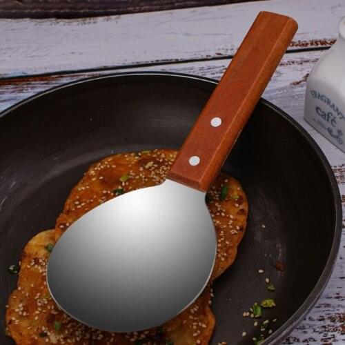 Kitchen Stainless Steel Rice Paddle Spoon with Wooden Handle Cooking Rice Scooper Round Scoop Cooking Utensil Kitchen Tool