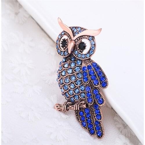 MZC New Cute Antique Animal Crystal Rhinestone Brooch Bird Broaches Owl Lapel Pin Brosche For Women Created Exquisite Broaches