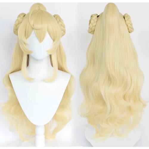 Game Arknights Ambience Synesthesia Cosplay Wig Yellow Long Wigs Heat Resistant Synthetic Wig With Ears