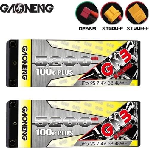 Gaoneng GNB 5200mAh 100C 2S 7.4V Rechargeable Lipo Battery 5.0mm Banana Plug T/XT60 Plug for 1:10 RC Car Boat