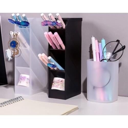 Oblique Insertion Type Plastic Pencil Holders Makeup Brush Stand Office Desktop Shelf Round Pen Holder Stationery Tidy Container