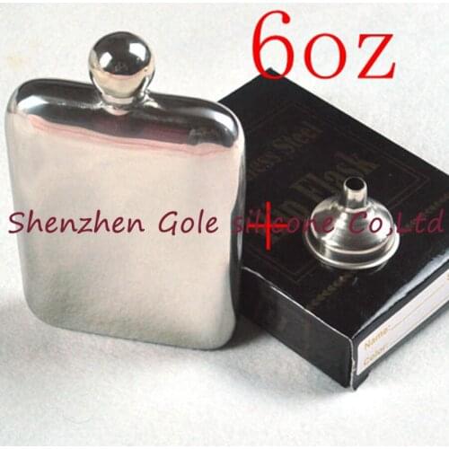 100pcs Stainless Steel Hip Flask 6oz/170ml Outdoor Portable Hip Flask Mirror Polished Wine Pot Alcohol Flagon with Funnel