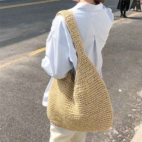 Handmade Beach Rattan Bag Female Messenger Bag Large Tote Woven Ladies Handbags Quality Straw Women Shoulder Bags