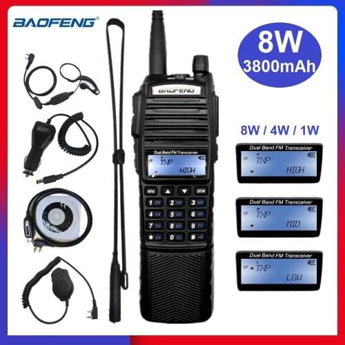 BAOFENG UV-82 8W Walkie Talkie Large Battery Portable CB Radio for Hunting 10km VHF UHF Ham Transceiver Radio Station 8Watt UV82