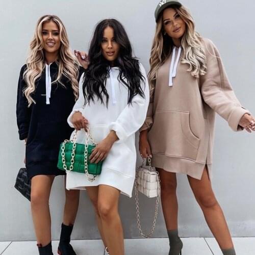 Casual Loose Long Sleeve Autumn Winter Warm Sweatshirts Fall Hoody Women Solid Hooded Pullover Hoodies Casual