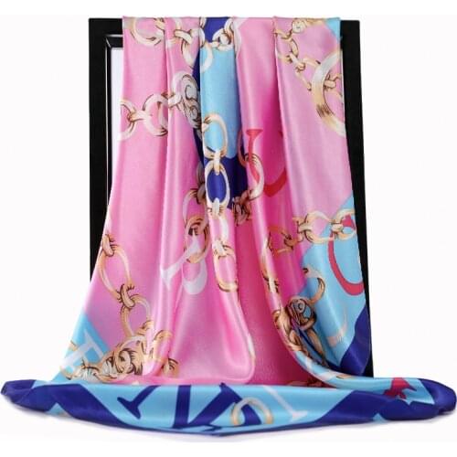 Luxury Brand 2020 New Fashion Summer Silk Square Scarf Women Satin Neck Hair Tie Band Beach Hijab Head Female Foulard 90cmx90cm
