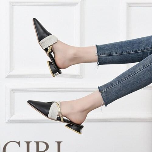 Large Size Leather Shoes Women Slippers Sandals Low Heels Sandals Women Summer Black Slides Women Slippers Casual Shoes Women