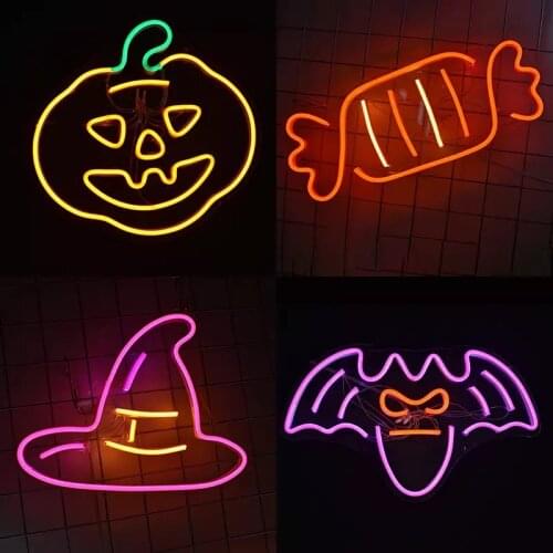 Led Light Neon Sign Night Lamps Types for Halloween Magic Devil Pumpkin Candy Witches Hat Bat Phantom Series