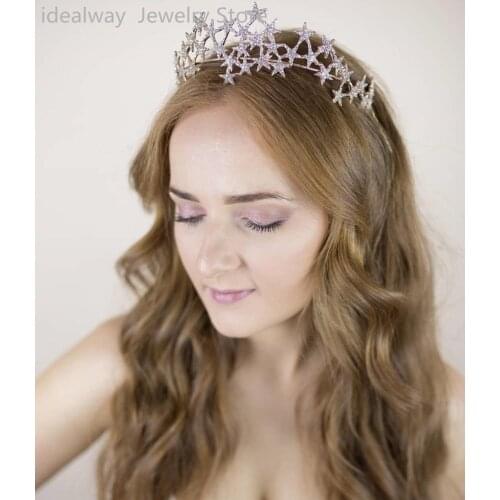 Baroque Crystal Star Tiara Crown Wedding Bridal Rhinestones Headband Bride Headdress Headpiece Women Girl Hair Jewelry Accessori