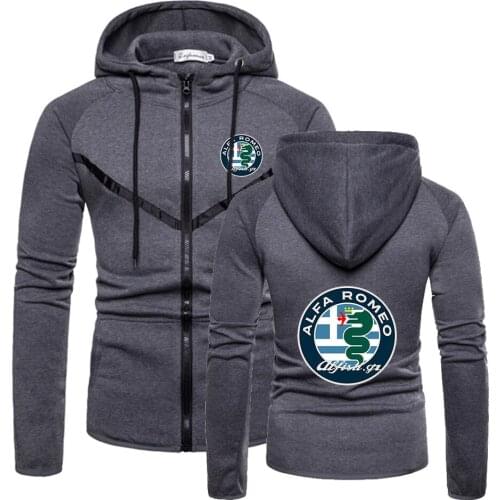 New Men Alfa Romeo Logo Print Zipper Brand Hoodies Fitness Sweatshirts Solid Color England Style Comfortable Sportswear coats