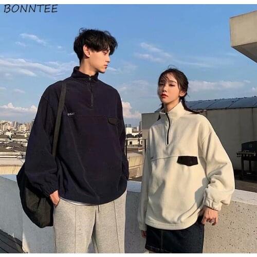 Hoodies Women Couple Clothing Spring Stand Collar Ins Harajuku Zipper Teenagers Unisex Fashion Patchwork Casual Pullovers Chic