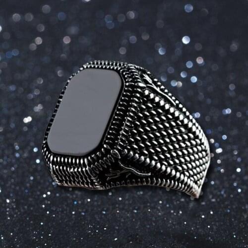 Turkey Jewelry Black Ring Men Light-weight Mens Rings Natural Agate Stone Vintage Cool Fashion