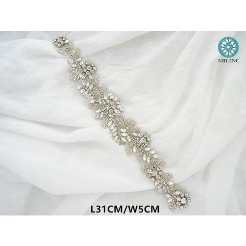 1PC) Rhinestone bridal belt wedding applique with crystal wedding dress accessories sash belt for wedding dress WDD1017