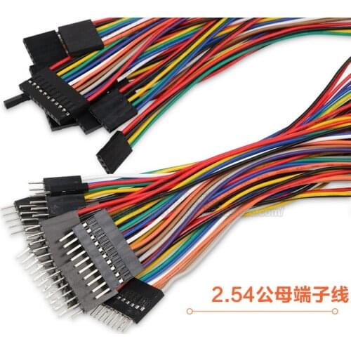 100Pcs/lot Dupont line 2.54mm pitch female to female; male to female; male to male; 2/3/4/5/6/7/8/9/10/11/12P single row cable