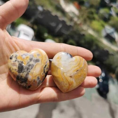 2pcs Natural crazy agate Stone carved Hearts for decoration
