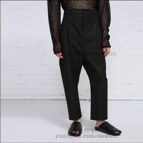 27-44 Men Clothing High Waist Black Flared Pants Hairstylist Fashion Personality Nine Points Wide Leg Pants Singer Costumes