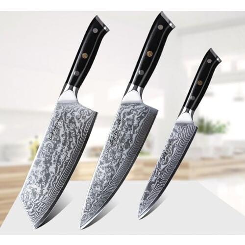TURWHO 3 Pcs Kitchen Knife Set 67 layers Japanese Damascus Stainless Steel Chef Cleaver Utility Slicing Knives Set Cooking tools