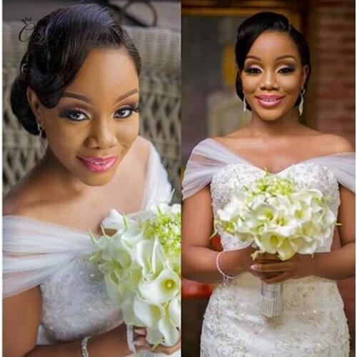 Africa Vintage Embroidery Crystal Beading Mermad Wedding Dress Long Riboons Court Train Lace Bridal Dresses White W0369