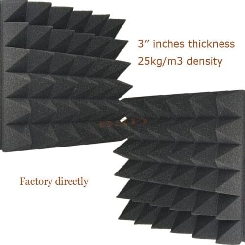 6 PCS Acoustic Pyramid Studio Foam 12 x 12 x 3'' inches Black Soundproof Foam/25 Density