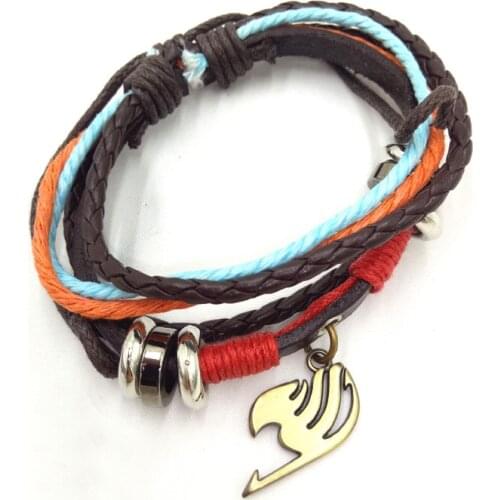 Anime Fairy Tail PU Leather Bracelet Natsu Metal Pendant Accessories Cosplay Gift