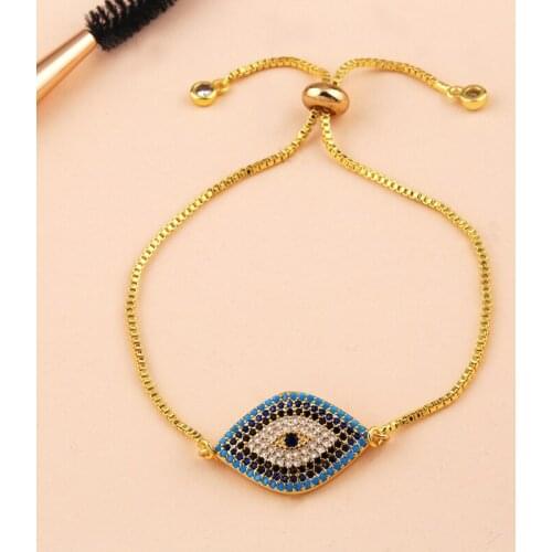 Charms Evil Eye Tag Rainbow CZ Color Zirconium Gold Adjustable Unisex Link Braclet Daily Jewelry For Wedding Birthday Gift