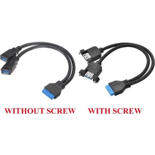 Black 25cm 2-into-1 USB3.0 motherboard 20 Pin male to female dual USB3.0 data cable have two type with screw or without