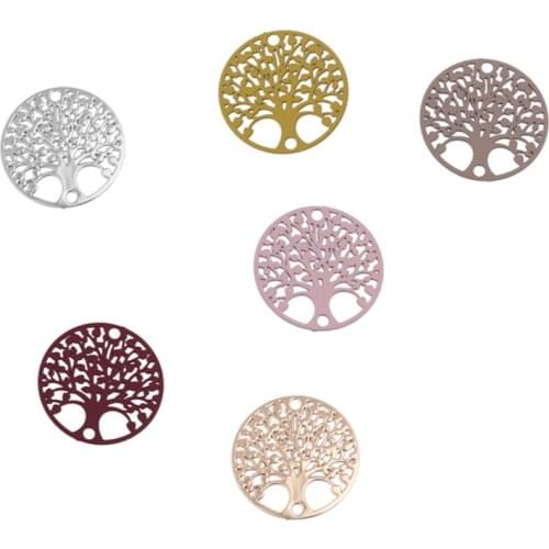 DoreenBeads Copper Filigree Stamping Connectors Round Peach Pink Colorful Tree Pattern Jewelry DIY Charms 20mm Dia., 10 PCs