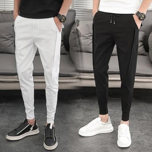 All Match Hip Hop Joggers Trousers Men Korean Summer Pants Men Fashion Design 2021 Slim Fit Men Harem Pants Ankle Length Solid