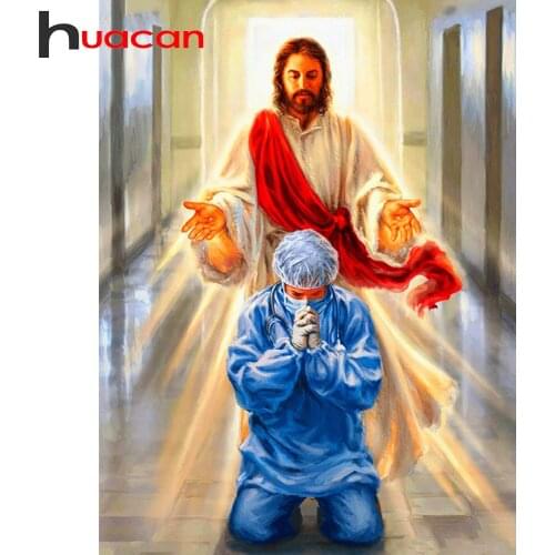 Huacan 5D Diamond Painting Full Round Jesus Diamond Embroidery Cross Stitch Doctors Mosaic Sale Home Decor
