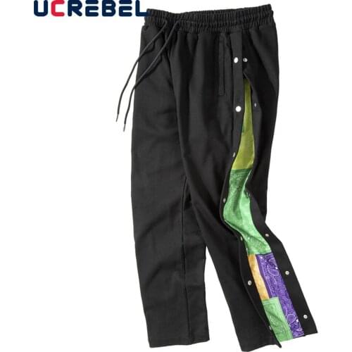 Cashew Flowers Contrast Paneled Sweatpants Mens Side Breasted Track Pants High Street Loose Casual Trousers Men