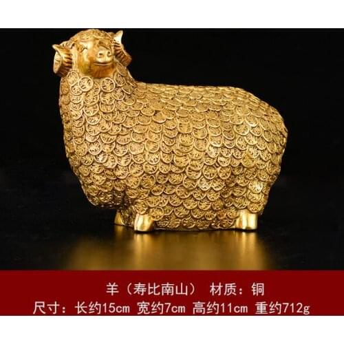 CHINESE HAND-CARVED ORNAMENTS LARGE COPPER BRASS STATUE GOLD SHEEP GARDEN DECORATION 100% REAL BRASS BRONZE