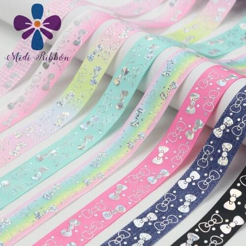4 Yards/Roll 38mm Grosgrain Ribbon With Glitter Metallic Bow Print Pattern Handmade Hair Knot Party Girl Headdress Sewing