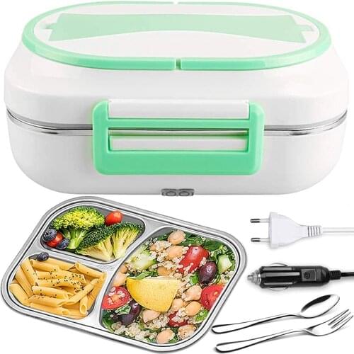 Dual Use 12V 220V Electric Heating Lunch Box Stainless Steel Car Picnic School Food Warmer Container Heater Heated Bento Box Set