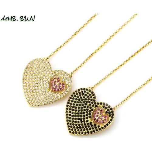 MHS.SUN Luxury Women Jewelry Romantic Mosaic CZ Zircon Heart Pendant Necklace For Lovers Gifts 1PC Fashion Gold Chain Necklace